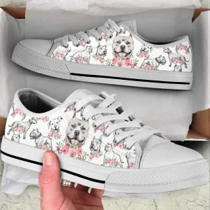 Pitbull Dog Watercolor Flower Low Top Shoes Canvas Sneakers, Dog Printed Shoes, Canvas Shoes For Men, Women