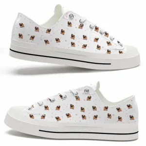 Pug Hearts Pattern Low Top Shoes - Happy International Dog Day Canvas Sneaker, Dog Printed Shoes, Canvas Shoes For Men, Women