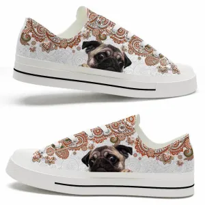 Pug Orange Mandala Low Top Shoes - Happy International Dog Day Canvas Sneaker, Dog Printed Shoes, Canvas Shoes For Men, Women