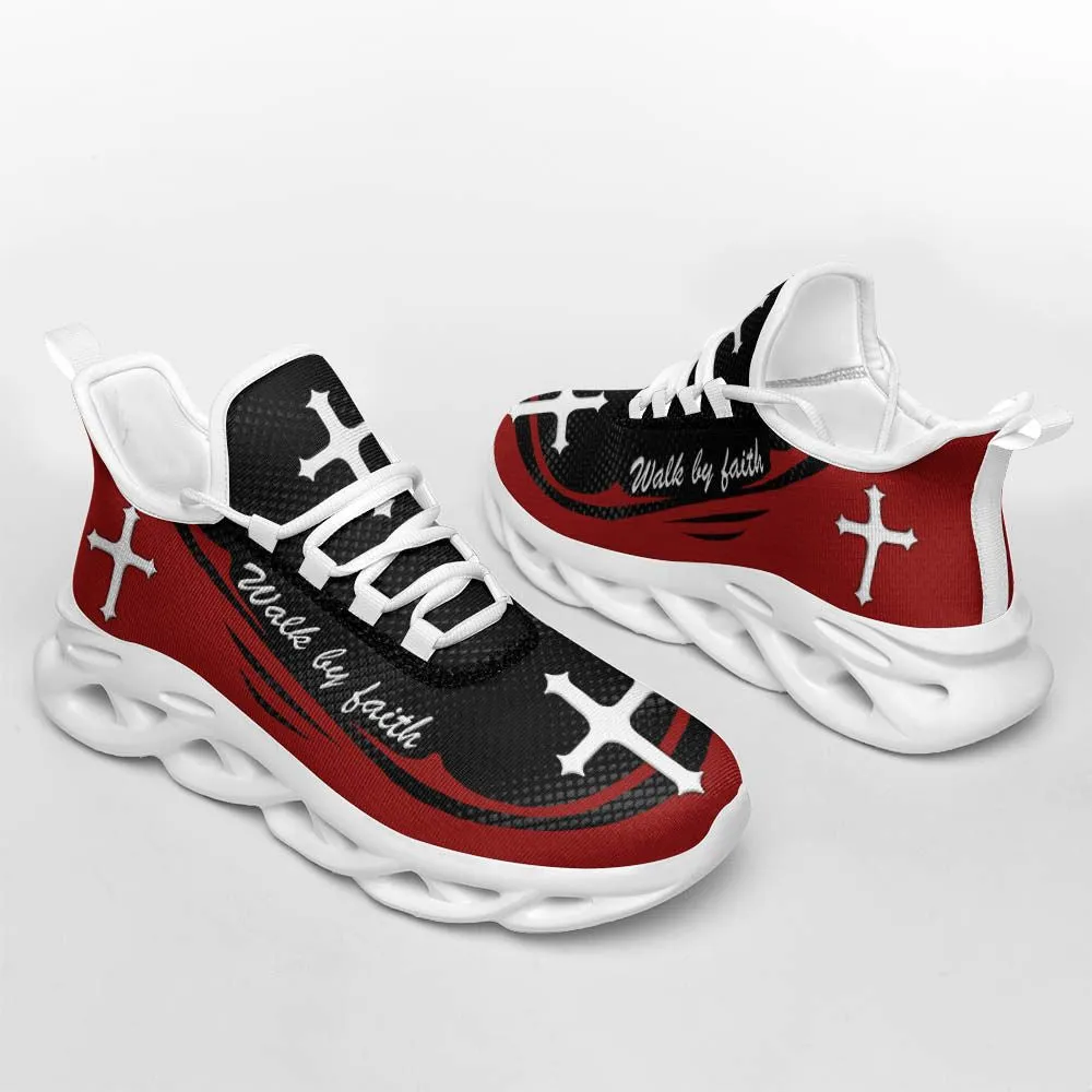 Red Jesus Walk By Faith Running Sneakers 1 Max Soul Shoes - Christian Shoes For Men And Women