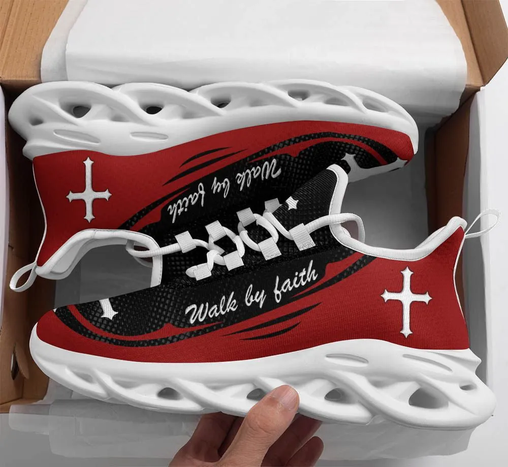 Red Jesus Walk By Faith Running Sneakers 1 Max Soul Shoes - Christian Shoes For Men And Women