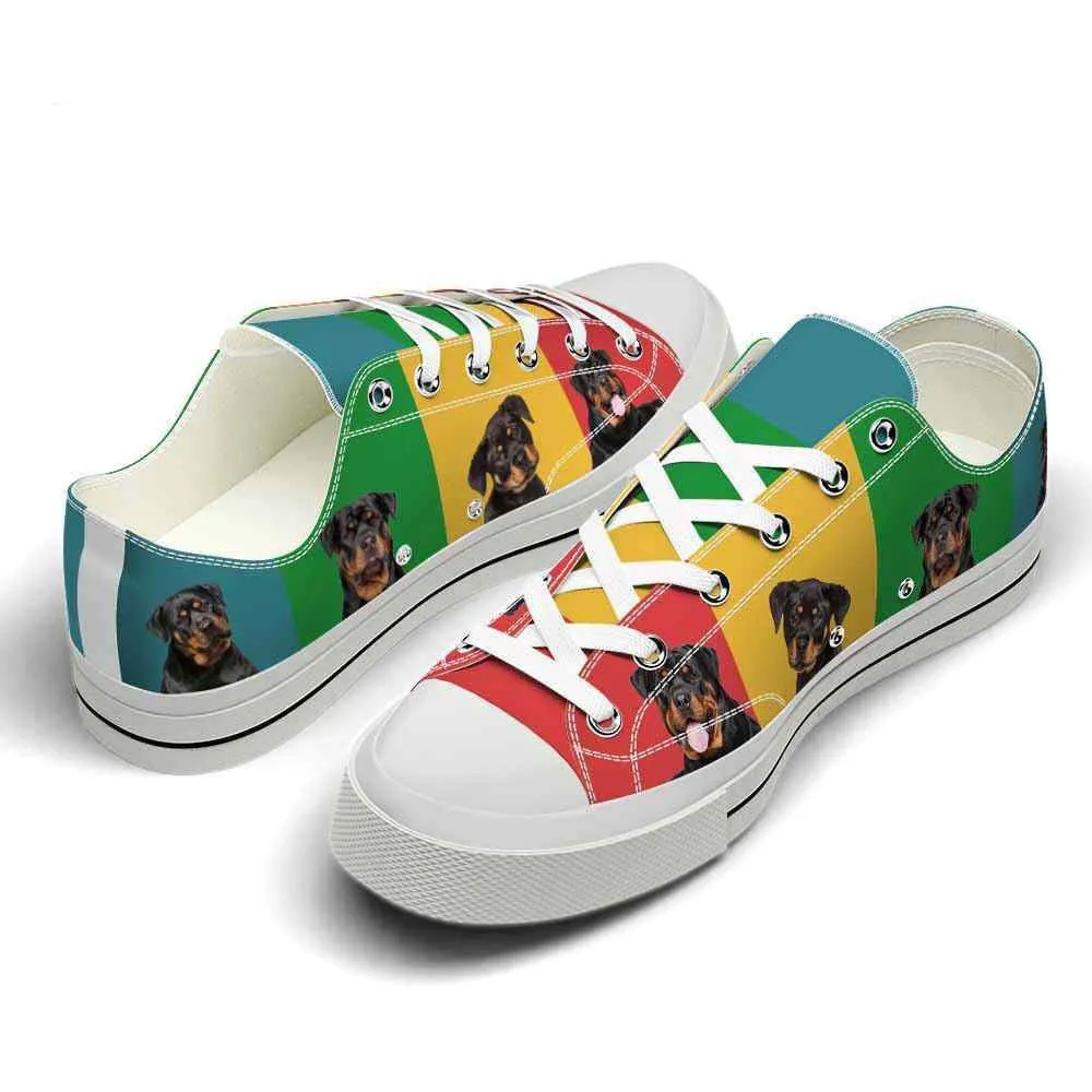 Rottweiler 4 Colors Pattern Low Top Shoes - Happy International Dog Day Canvas Sneaker, Dog Printed Shoes, Canvas Shoes For Men, Women