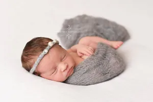 SET Light Gray Sunflower Mohair Knit Baby Wrap and Headband