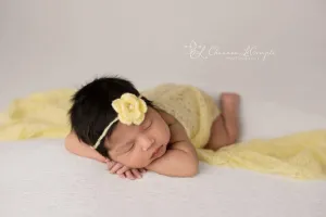 SET Light Yellow Mohair Knit Baby Wrap and Headband