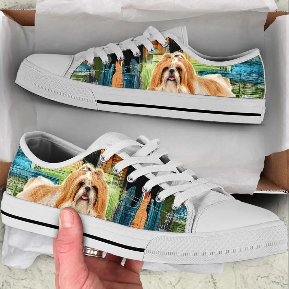 Shih Tzu Dog Paint Art Wallpaper Low Top Shoes Canvas Sneakers, Dog Printed Shoes, Canvas Shoes For Men, Women