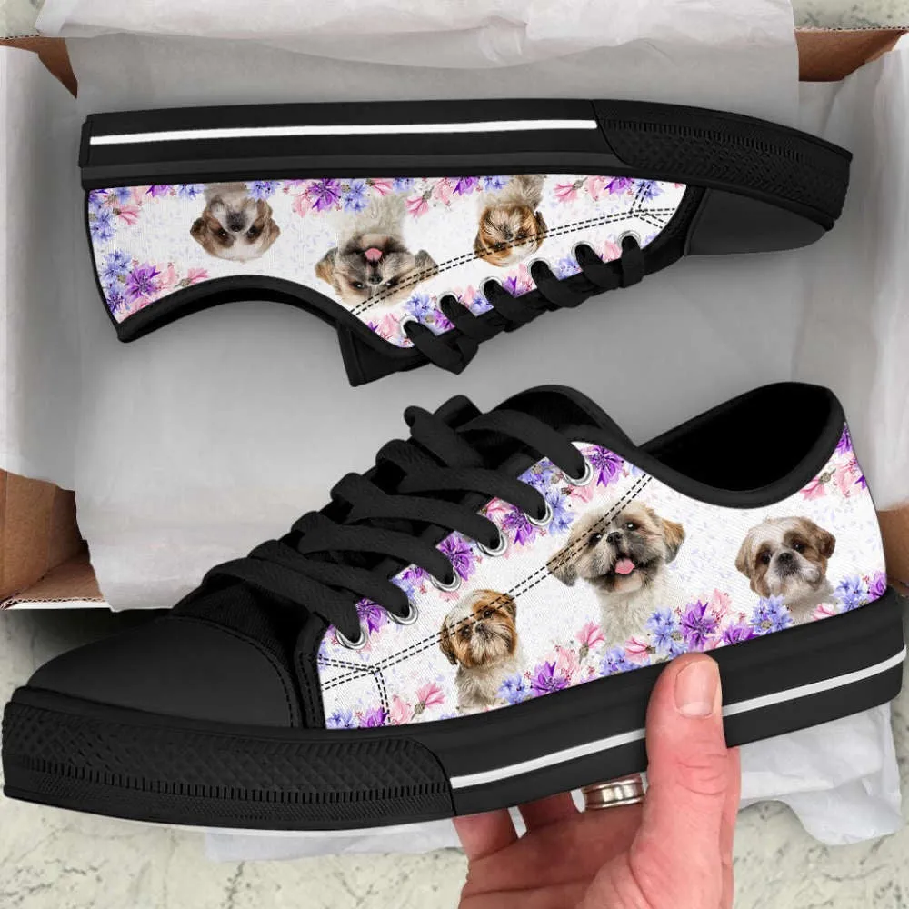 Shih Tzu Dog Purple Flower Version 2 Low Top Shoes Canvas Sneakers, Dog Printed Shoes, Canvas Shoes For Men, Women