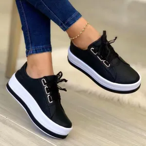 Single Large Size Casual European And American Lace-up Flat Round Toe Platform Women's Shoes