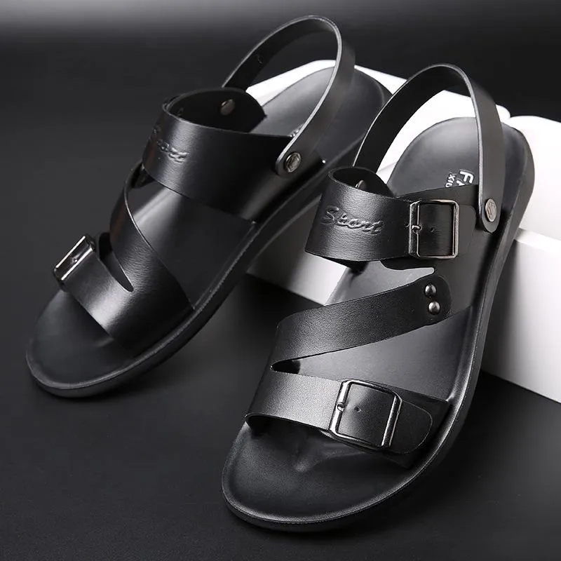 Soft Solid Color Mental Buckle Casual Beach Shoes For Men