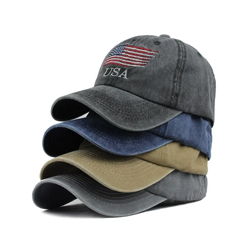 USA Flag Embroidered Snapback Baseball Cap