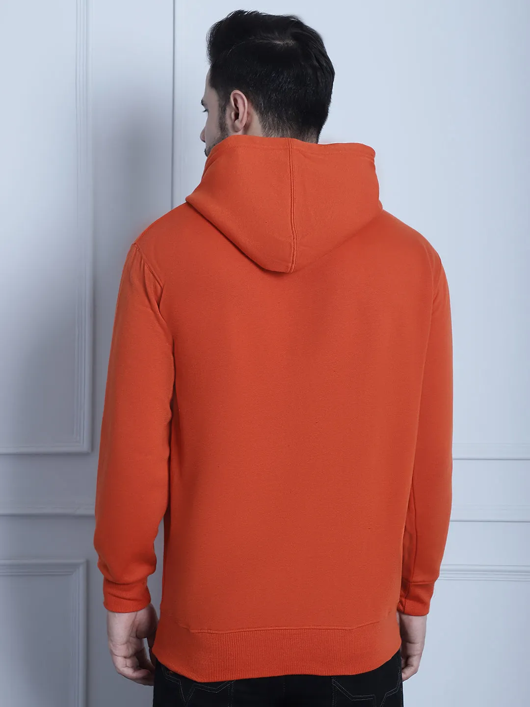 Vimal Jonney Rust Solid Hooded Cotton Fleece Sweatshirt for Men