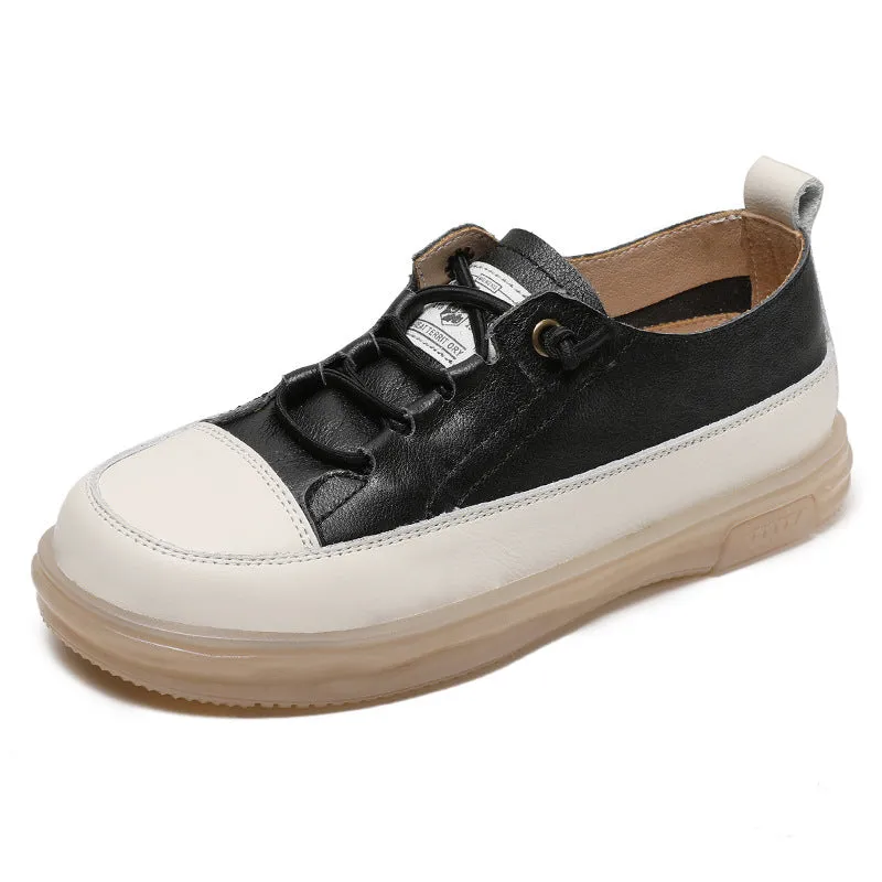 Women Leather Elastic Shoelaces Soft Flat Casual Shoes