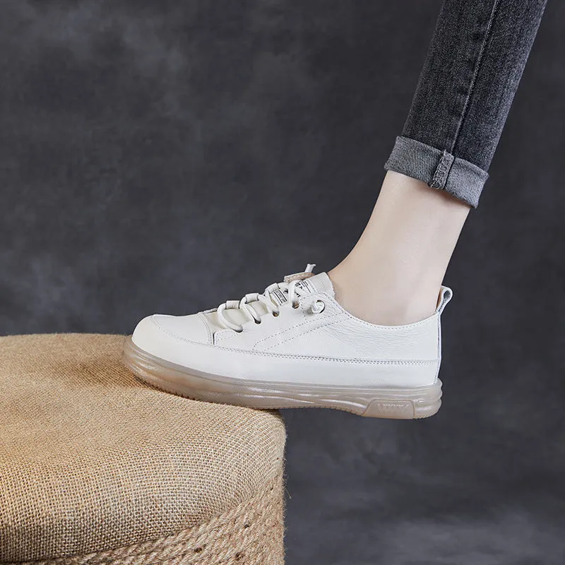 Women Leather Elastic Shoelaces Soft Flat Casual Shoes