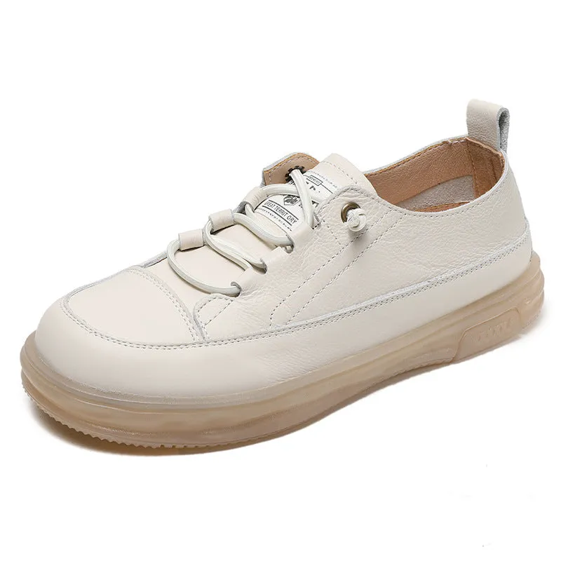 Women Leather Elastic Shoelaces Soft Flat Casual Shoes