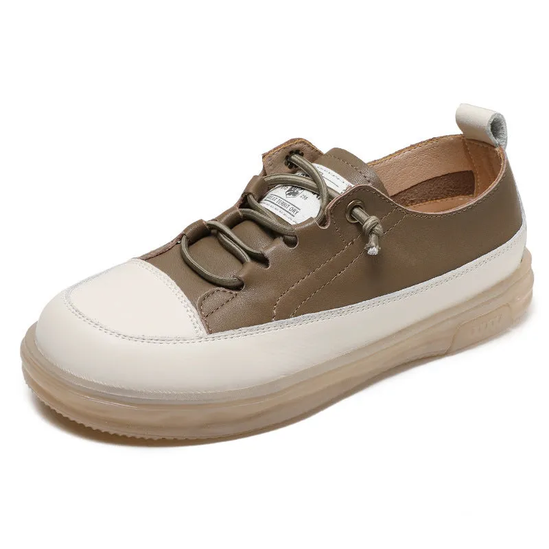 Women Leather Elastic Shoelaces Soft Flat Casual Shoes