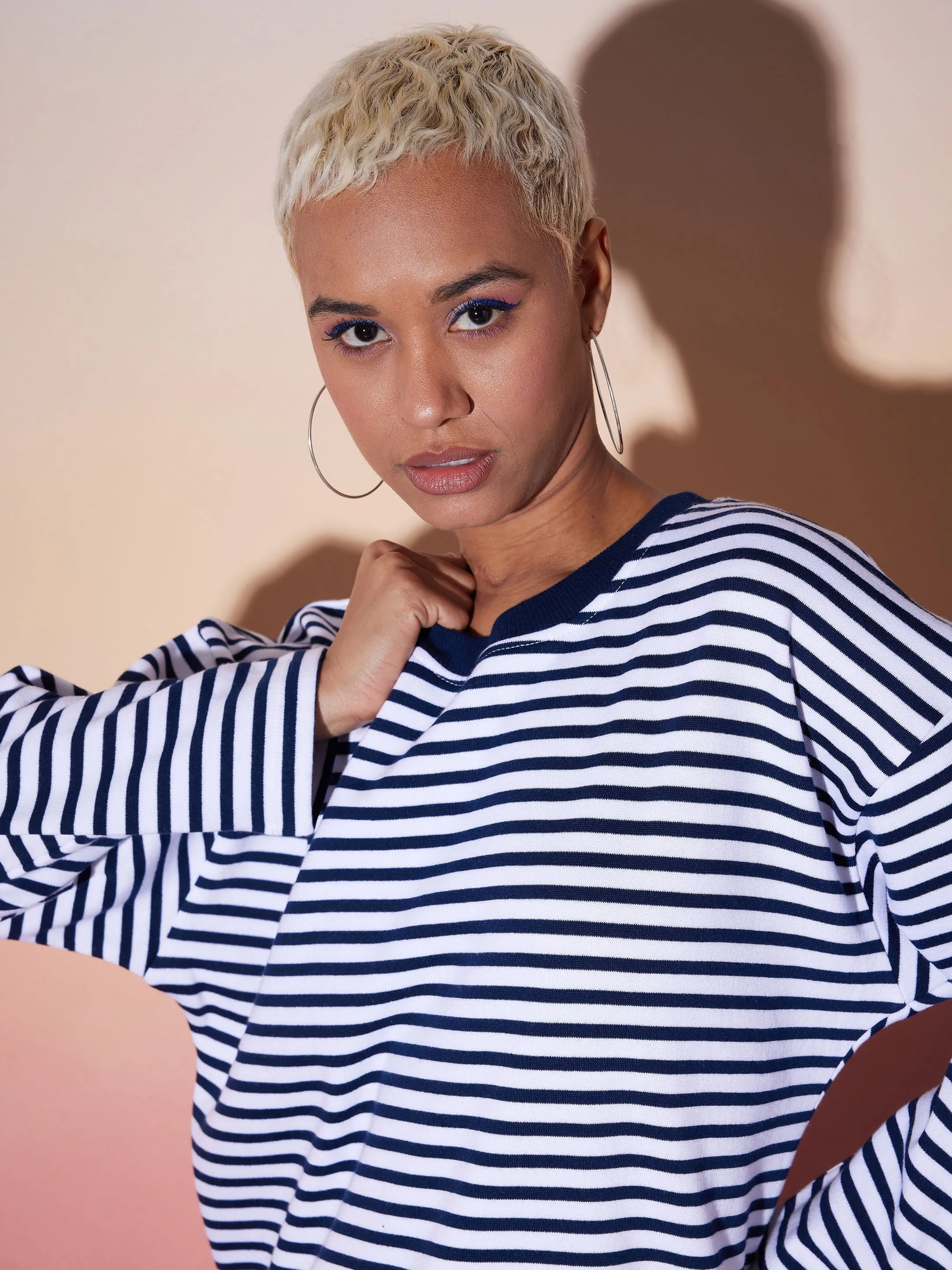 Women Navy & White Stripe Top With Lounge Pants