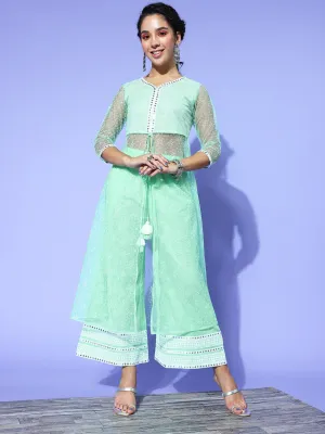 Women Sea Green Net Co-Ord Set