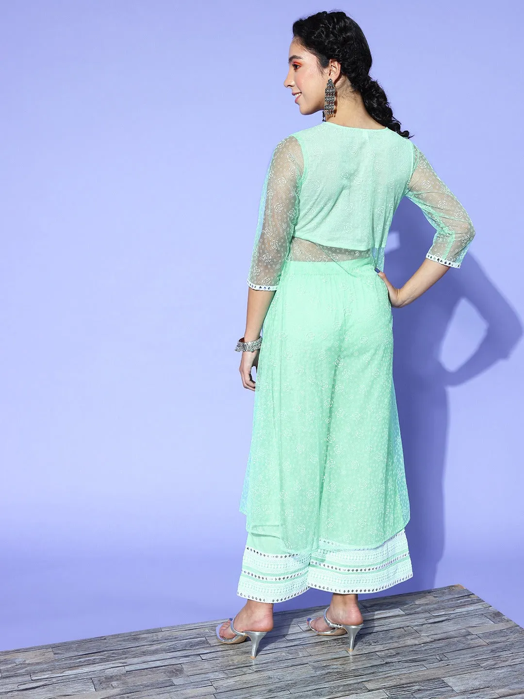 Women Sea Green Net Co-Ord Set